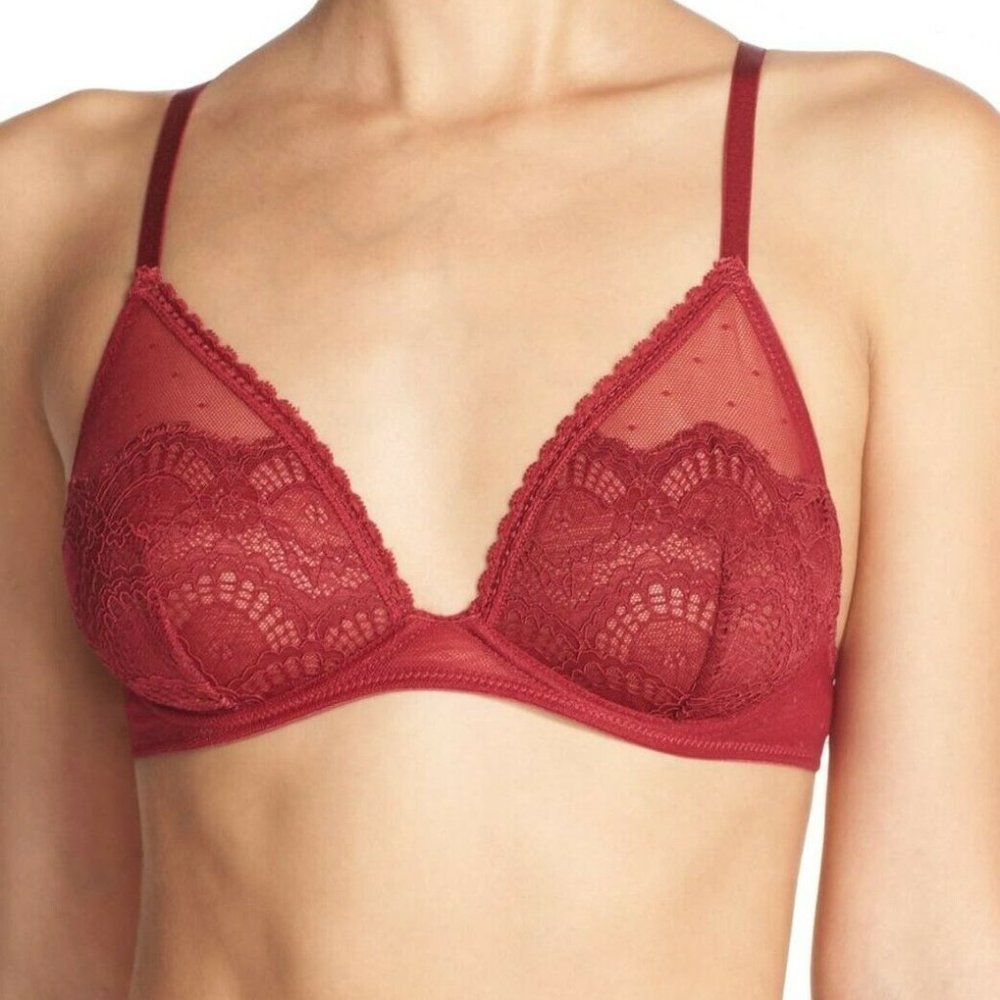 NEW! FREE PEOPLE INTIMATELY triangle underwire berry wine red lacie lace bra - Picture 3 of 6